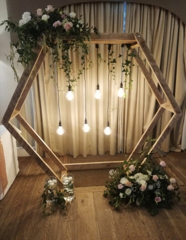 Hexagon Geometric Wedding Arbor Arch With Edison Bulbs Hire