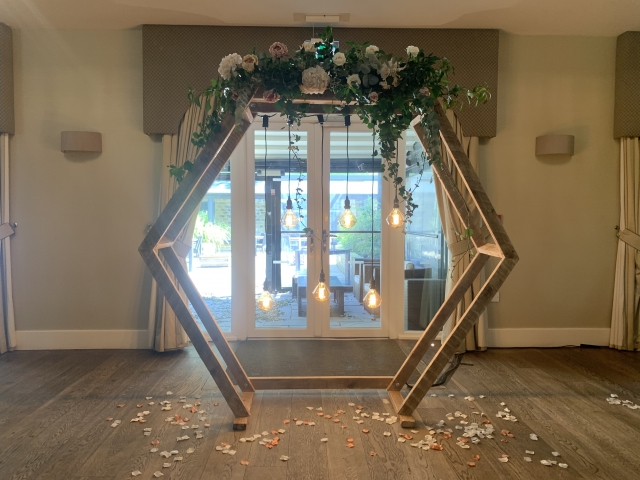 Hexagon Geometric Wedding Arbor Arch With Edison Bulbs Hire