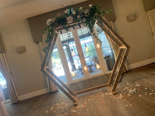 Hexagon Geometric Wedding Arbor Arch With Edison Bulbs Hire