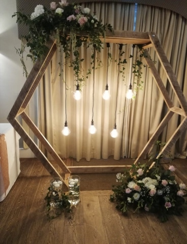 Hexagon Geometric Wedding Arbor Arch With Edison Bulbs Hire
