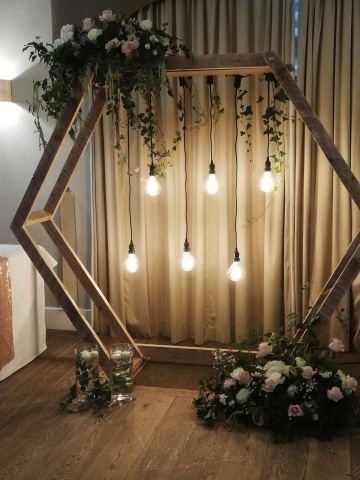 Hexagon Geometric Wedding Arbor Arch With Edison Bulbs Hire