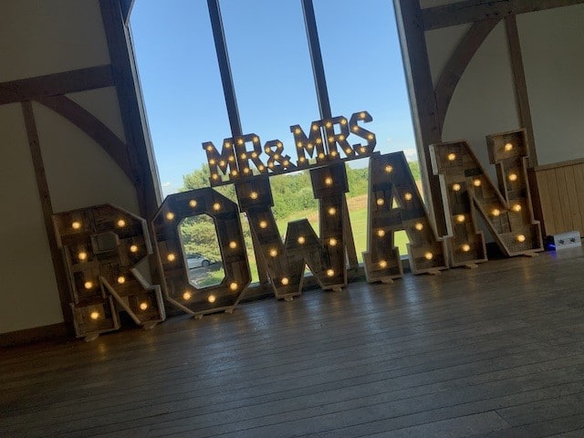 Light Up Rustic Mr & Mrs Surname