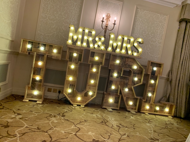 Light Up Rustic Mr & Mrs Surname