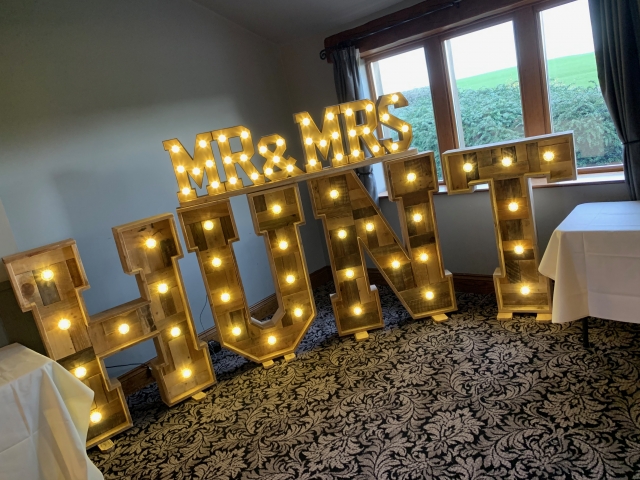 Light Up Rustic Mr & Mrs Surname