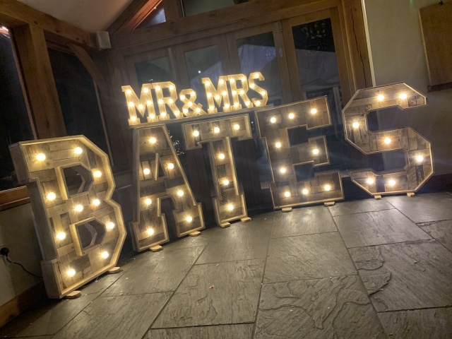 Light Up Rustic Mr & Mrs Surname