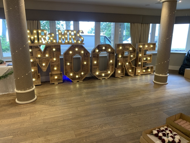 Light Up Rustic Mr & Mrs Surname