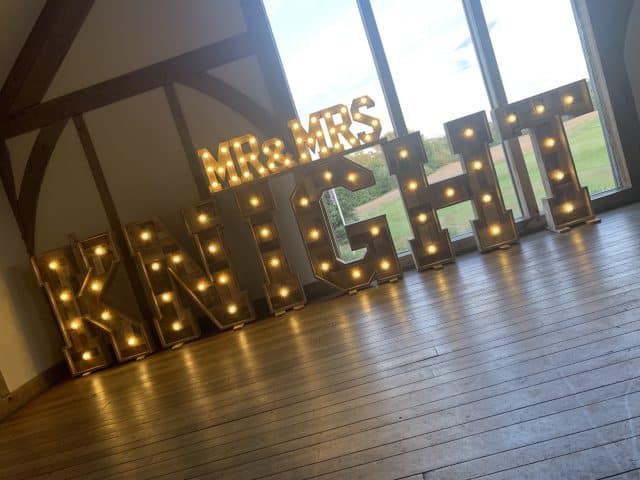 Sandburn Hall - Light Up Rustic Mr & Mrs Surname