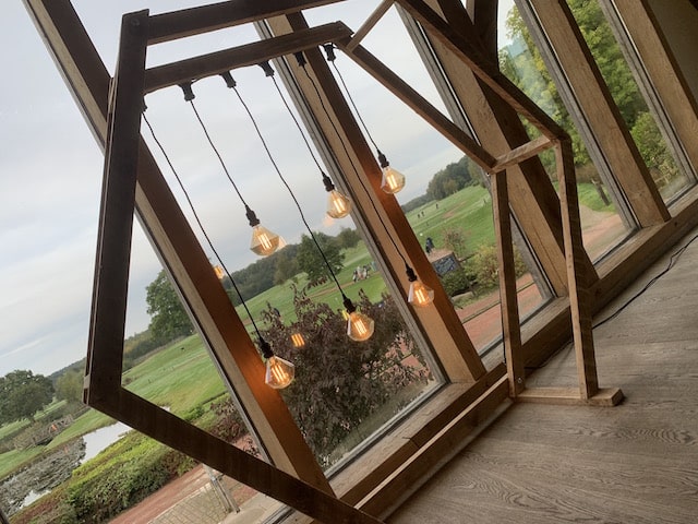 Hexagon Geometric Wedding Arbor Arch With Edison Lamps Hire