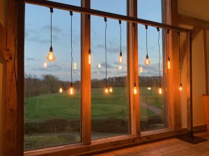 Rustic Frame With Hanging Edison Bulbs Backdrop