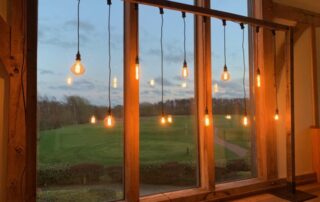 Rustic Frame With Hanging Edison Bulbs Backdrop