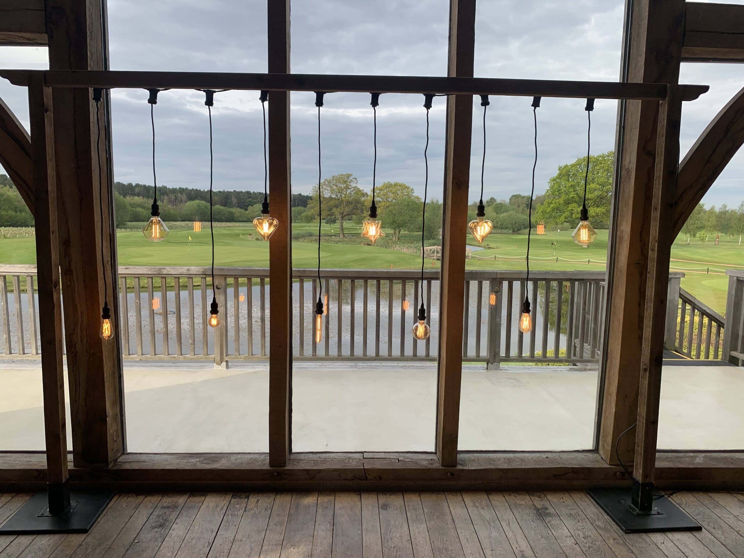 Rustic Frame With Hanging Edison Bulbs Backdrop