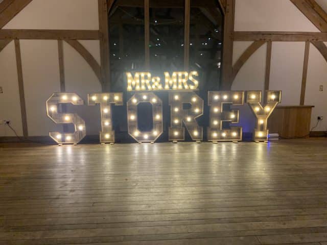 Sandburn Hall - Light Up Rustic Mr & Mrs Surname