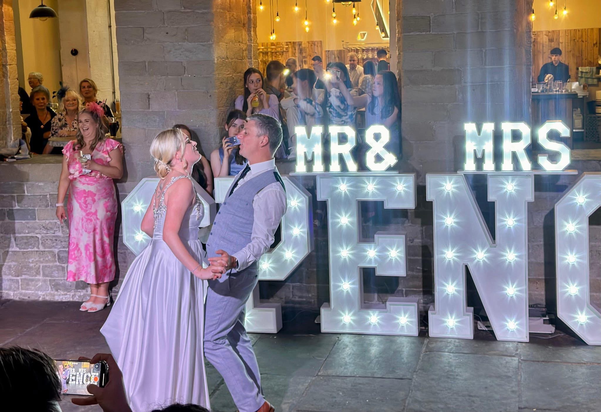 Light up letters at a Yorkshire wedding venue